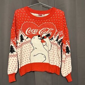 Coca Cola Womans Polar Bear Drinking Coke Christmas Sweater Size XL